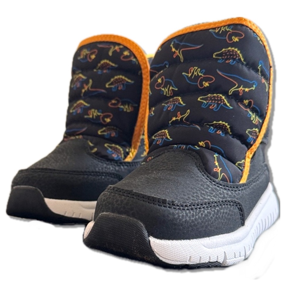 Toddler Dinosaur Winter Boots Size 2 Boys Black Orange Snow Boots